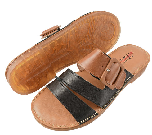 Papuci casual, dama, PASS COLLECTION, XA60016A negru, piele naturala